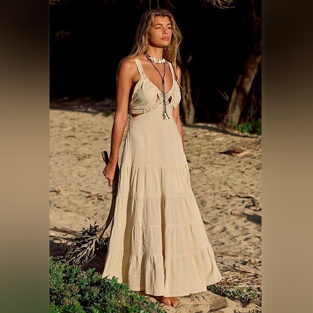 Free People Auralie Maxi Dress - Beige NWOT